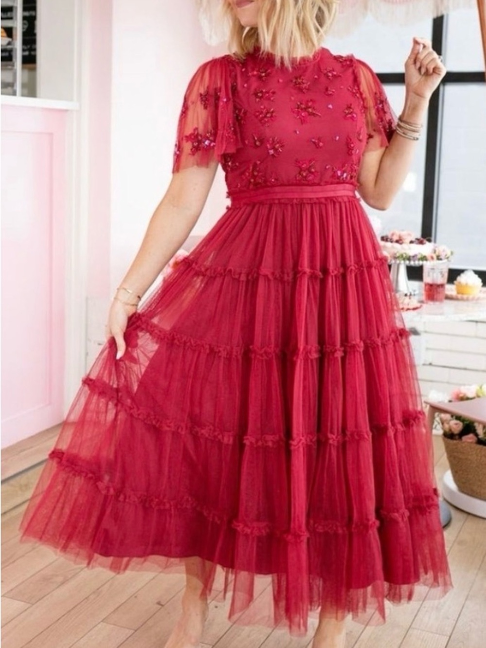 Ivy City Co. Anastasia Tulle Dress in Cranberry Red